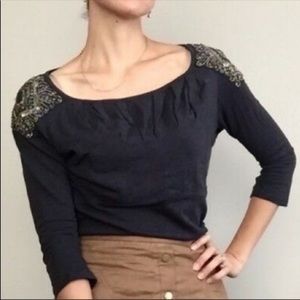 Anthro Embellished Shoulder Top